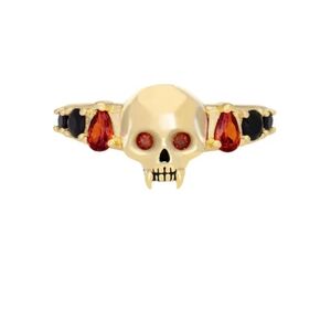 Vampire Gold Skull Ring with Red and Black Details